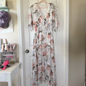 Baltic Born White Maxi Dress with Pink Floral Print